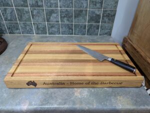 The chopping board created by Ian Athersmith as a raffle price for the ACCA Conference 2024