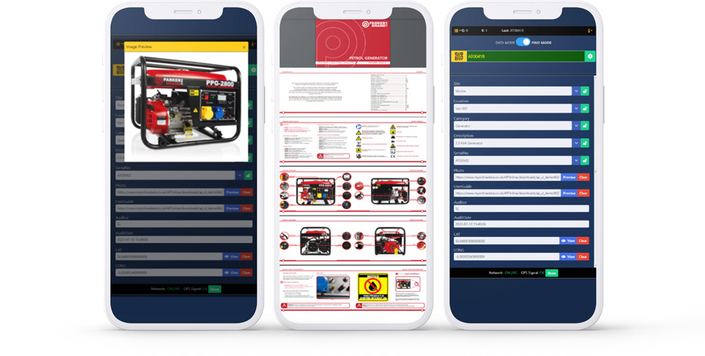 three different views of the Assettrac asset management app which can be tailored to every client or any workflow.