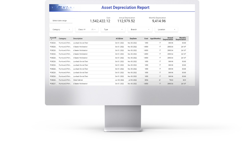 asset depreciation report from Assettrac's asset management software