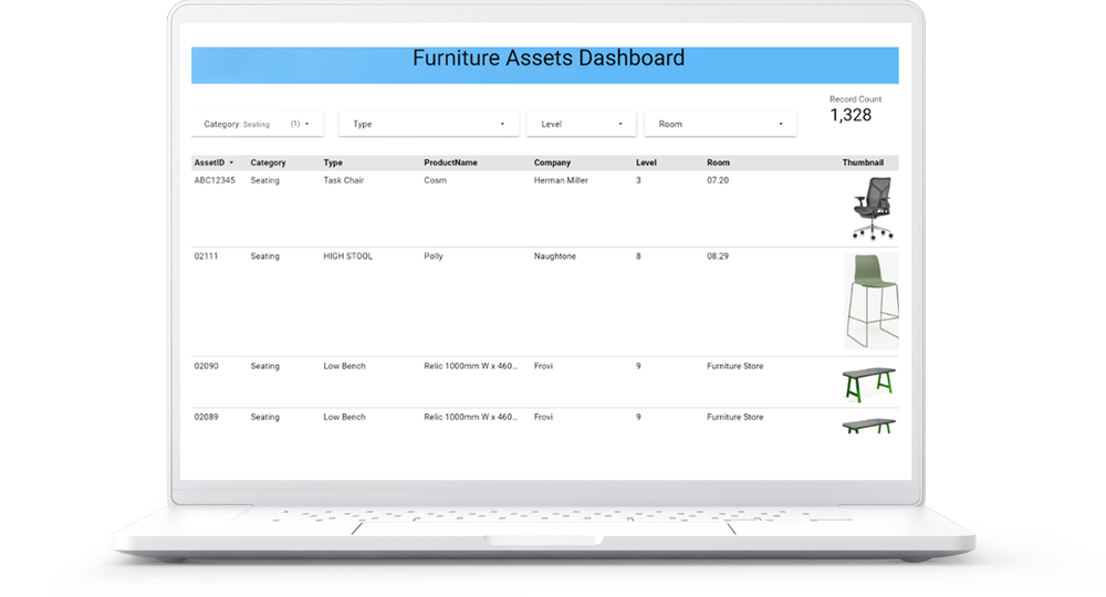 Track furniture and office assets easily with Assettrac asset management software for facilities management